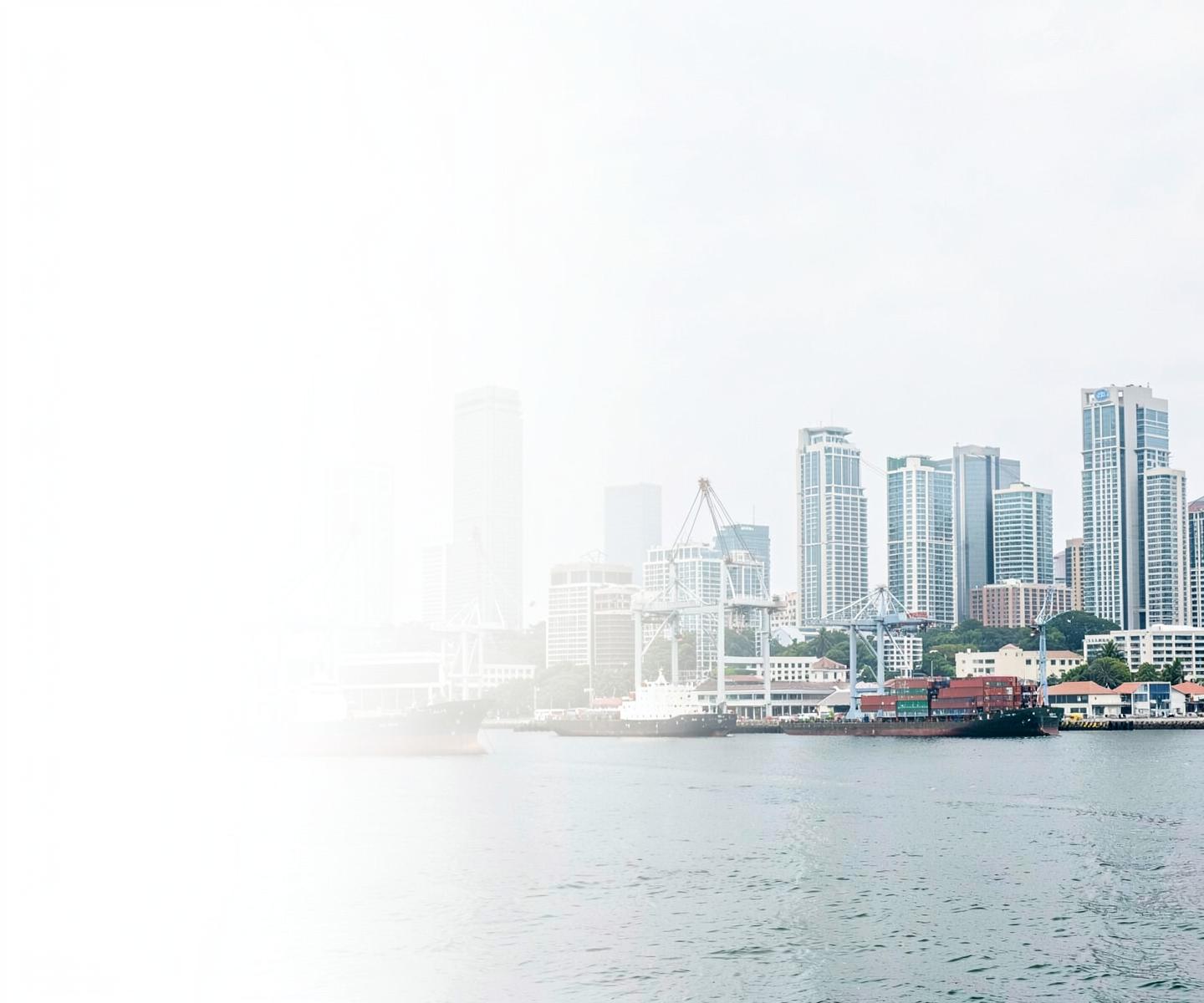 International city skyline and commercial port representing cross-border trade